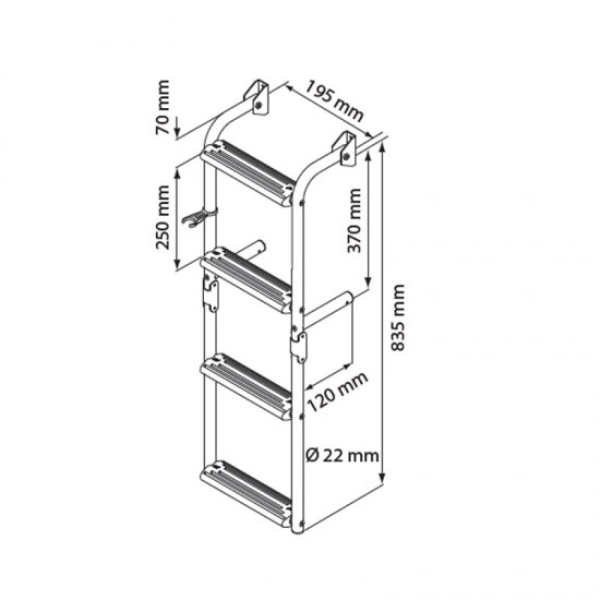 Boarding ladder, Foldable for narrow transom, 90⁰, Inox 316, 2 + 2