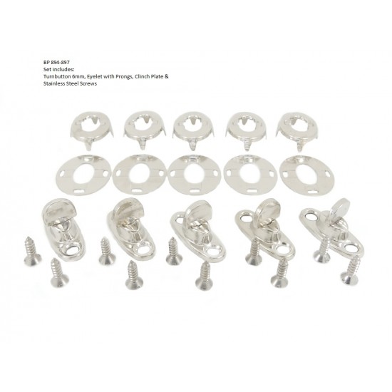Brass Nickel Plated Turn-button Fastener Kit, 6mm