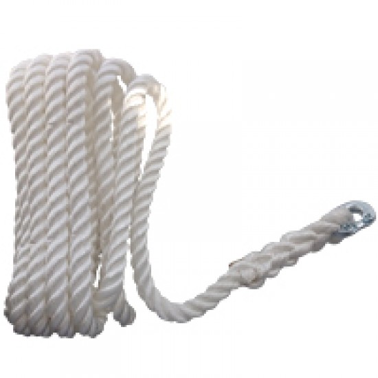 CABO Rope for chain rode use, 3 strand with connection 6mm, Diam. 12mm L30m, Nylon, white