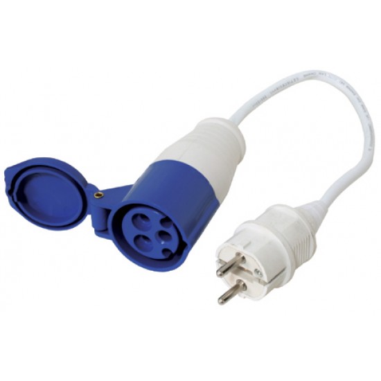 Cord Set w/ female plug 16A & Schuko Connector 16A, 220-240V, 30cm cable, blue