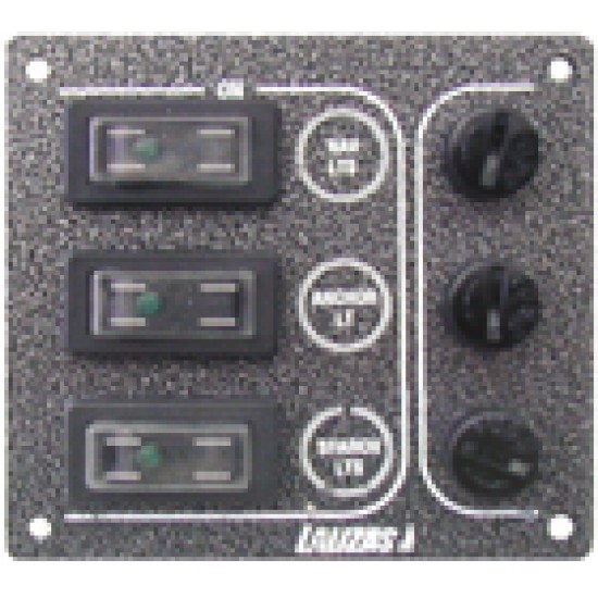 Switch Panel 'SP3 Offshore', 3 waterproof switches, w/Led/3auto fuses, 120x110mmx1, 5mm